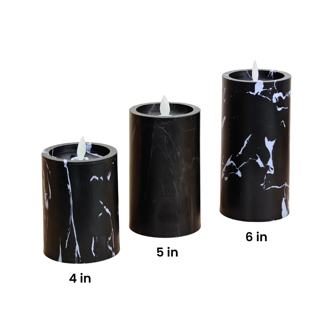 Luxury LED pillar candle with marble black finish