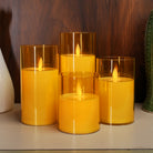 Stylish golden LED pillar candle with moving flame effect for living room and bedroom decoration