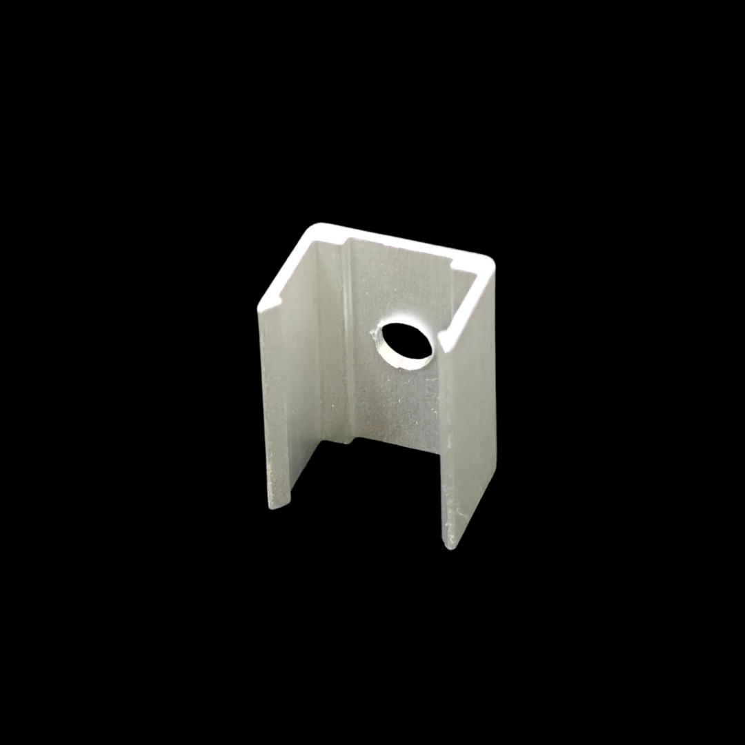 Mounting clips and sealing caps for LED strip profiles.