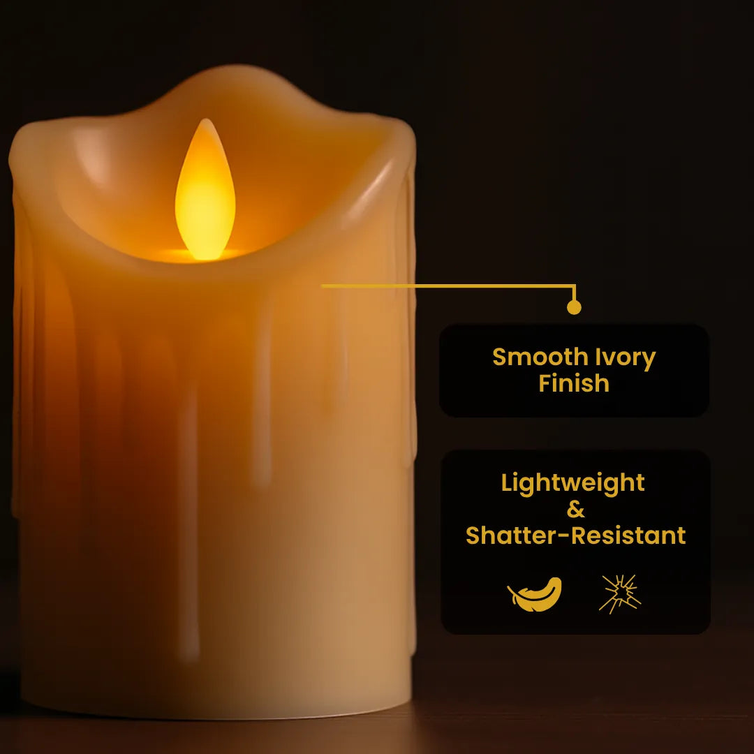 Moving wick LED candles creating warm ambient glow for home décor