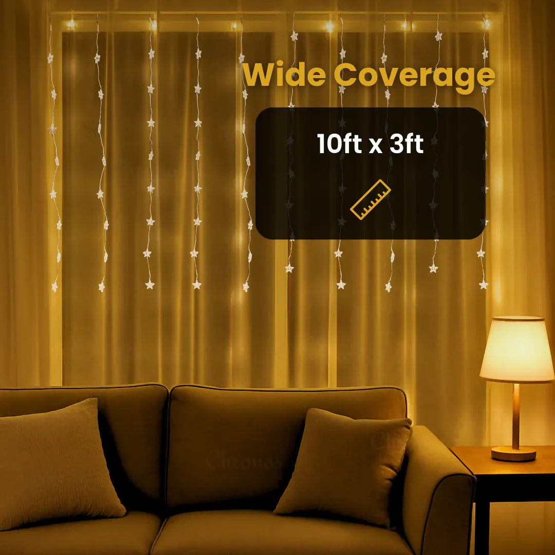 Multi color star curtain lights with 8 mode fairy lighting for festive decoration