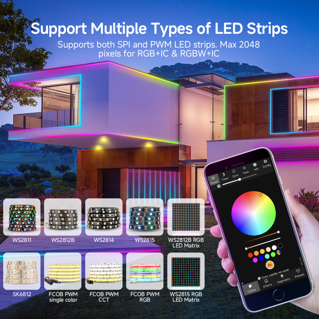 Music reactive LED lighting setup using ESP32 WLED controller in home environment