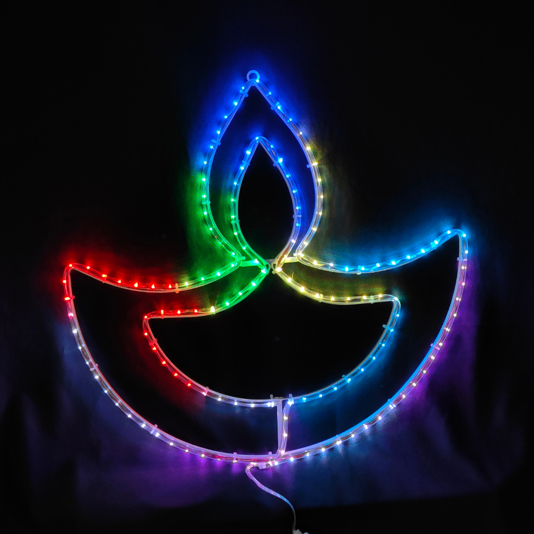 Neon flex LED diya hanging for vibrant festive lighting and cultural décor setups