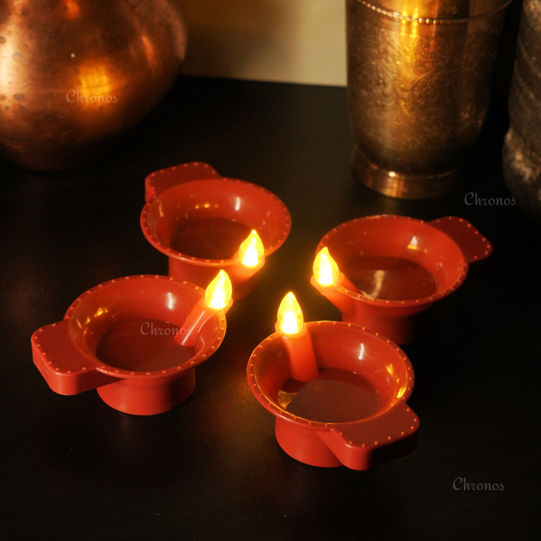 Pack of 6 LED Brown Diyas with realistic flickering glow for Diwali, weddings, and puja decorations