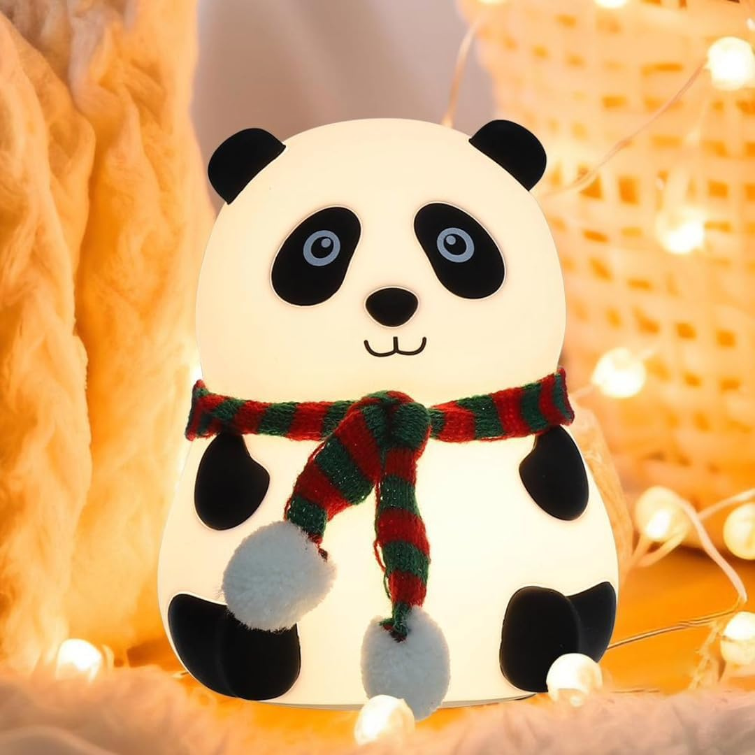 Panda soft-touch night light with color-changing LED and USB rechargeable design, perfect for kids and panda lovers.