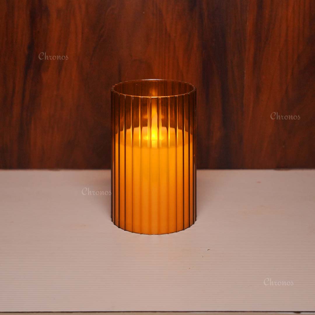 Pleated textured LED pillar candle – Premium acrylic glass body for elegant home décor – Chronos Lights
