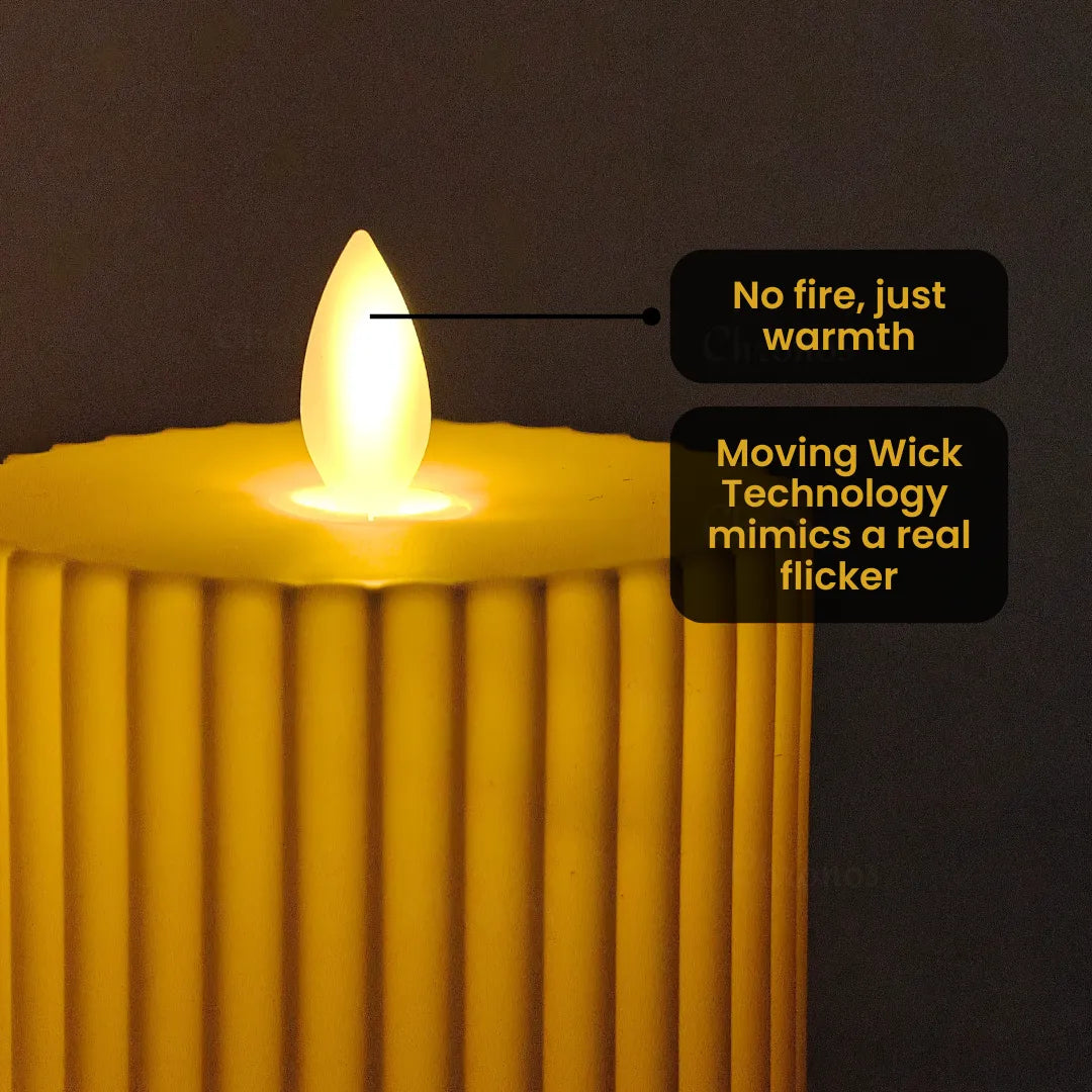 Pleated white LED flameless pillar candle for home decor