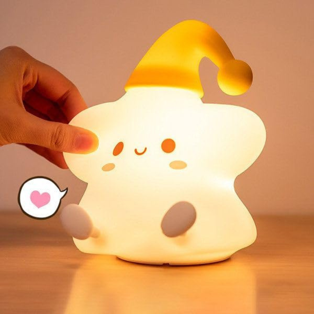 Portable color-changing star lamp designed for nursery decor, featuring soft silicone material.