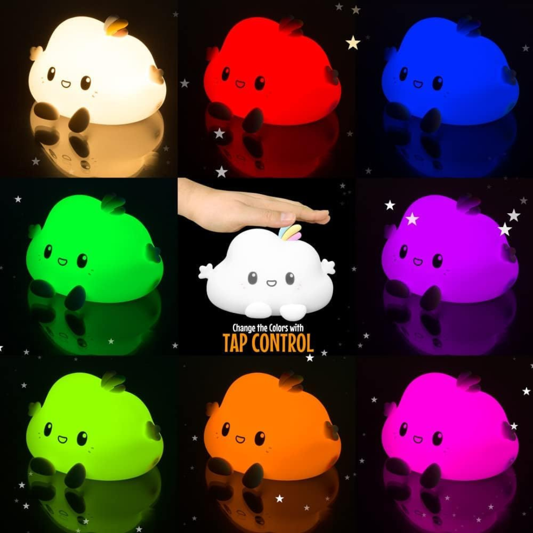Portable kawaii silicone night light with USB charging and touch-sensitive controls.