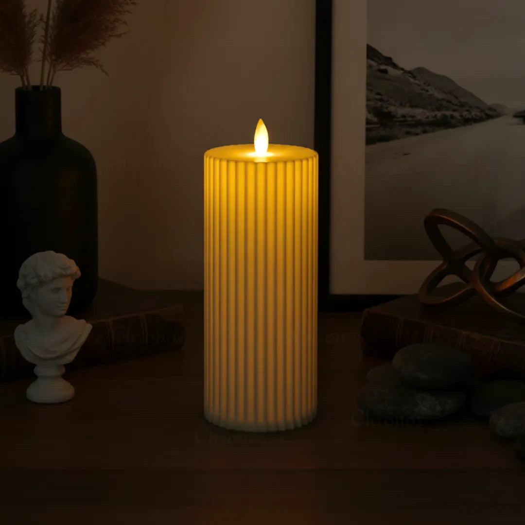 Premium pleated LED moving flame candle by Chronos Lights