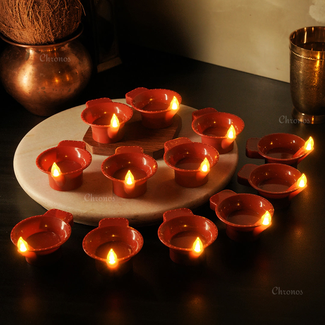 LED Brown Diya with realistic flame effect, perfect for religious functions and festive celebrations