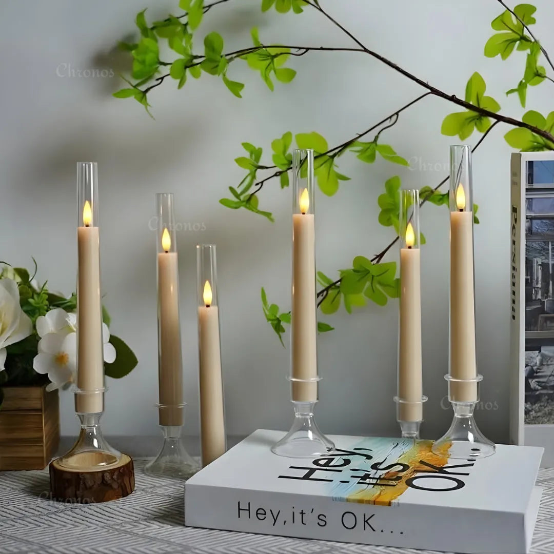 Realistic flickering LED candles without flame smoke or heat