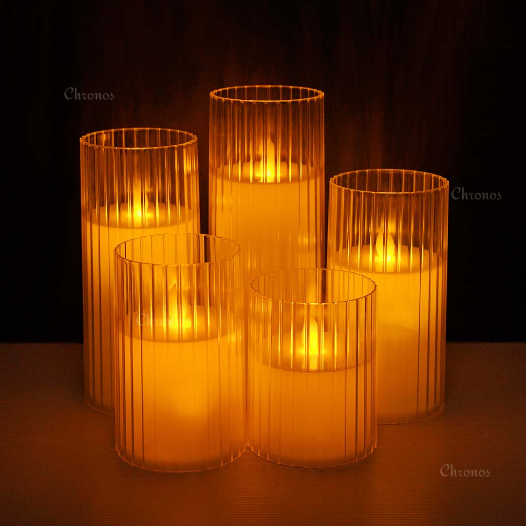 Realistic moving wick LED candle with elegant pleated acrylic glass design