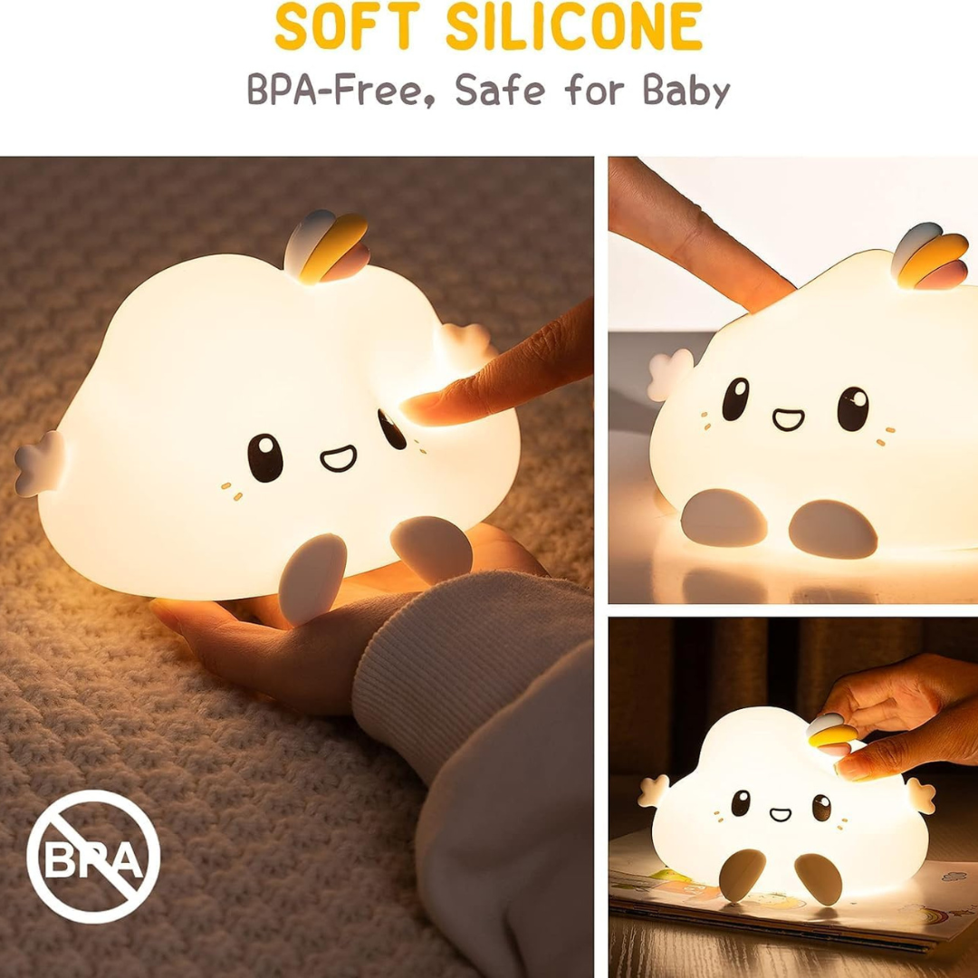 Rechargeable silicone night light, a perfect decor piece for kids’ bedrooms and nurseries.