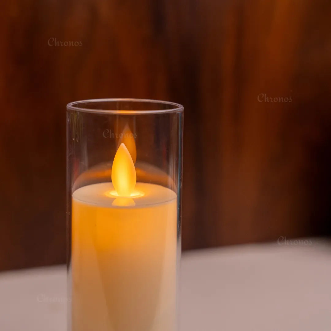 Reusable flameless LED candle set with included batteries and long lasting illumination