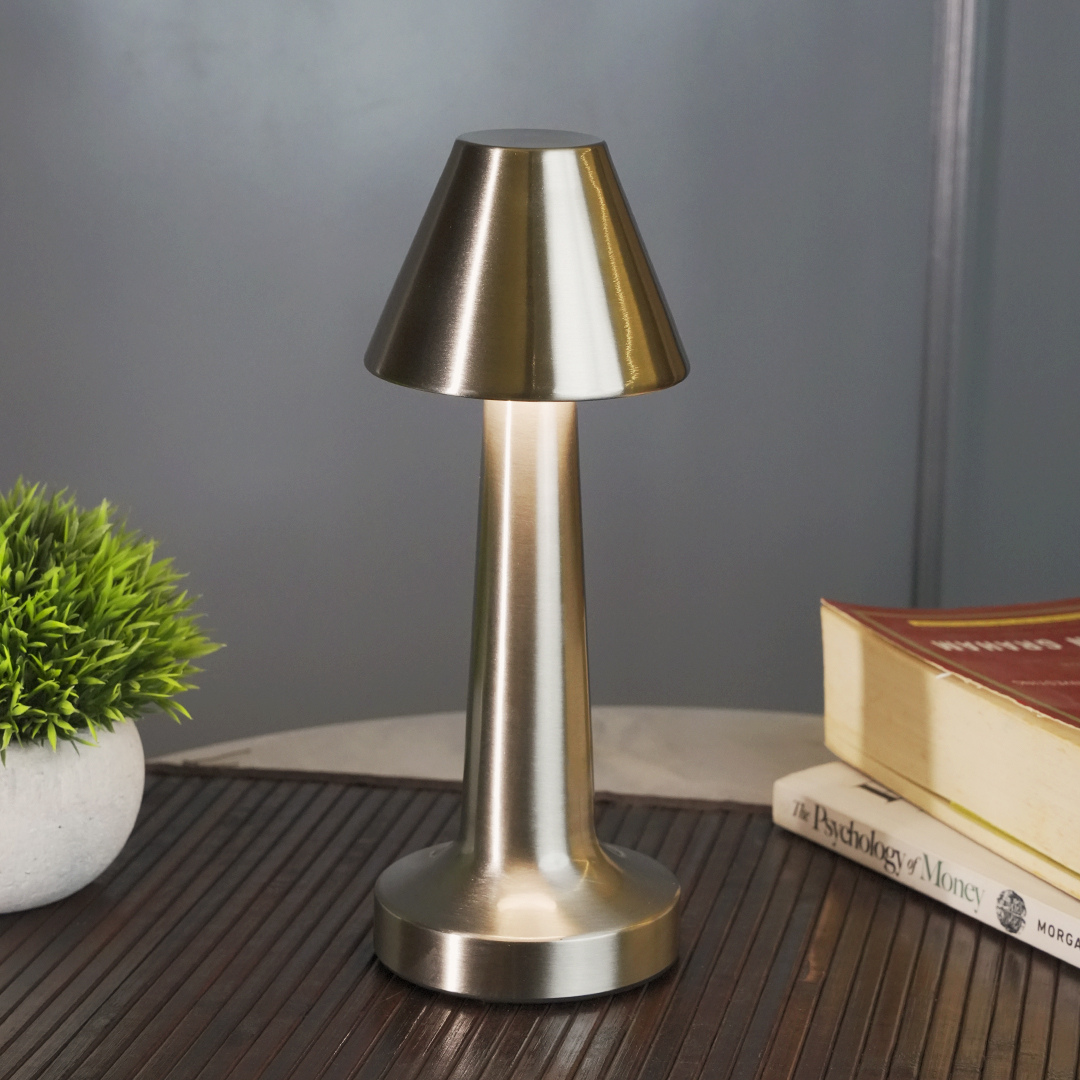 Rose gold pyramid LED lamp for bedside, restaurants, and cafes