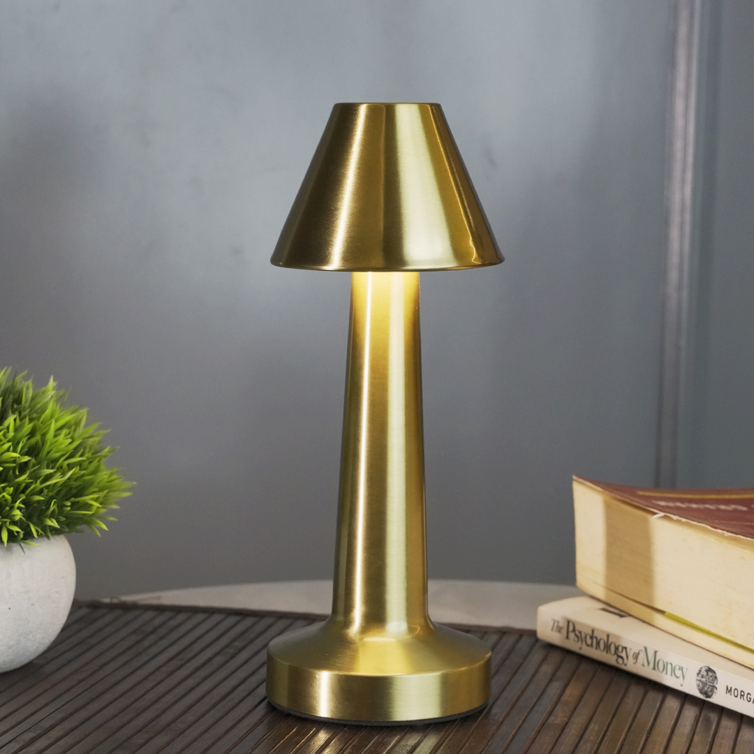 Modern silver pyramid rechargeable table lamp with dimmable touch sensor
