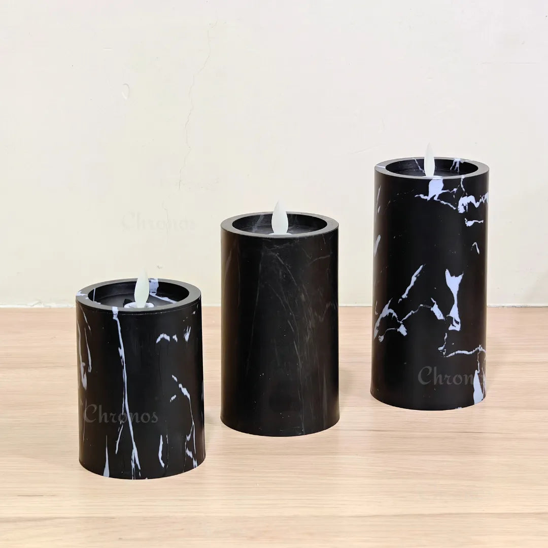 Smokeless marble black LED candle with realistic glow