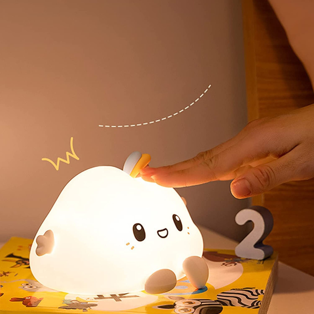 Squishy silicone night light with adjustable brightness and touch-sensitive control.