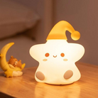 Squishy silicone star lamp with dimmable LED light, perfect for bedtime stories and relaxation.