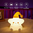 Star-shaped squishy silicone night light, safe and soft, with rechargeable LED color-changing options.