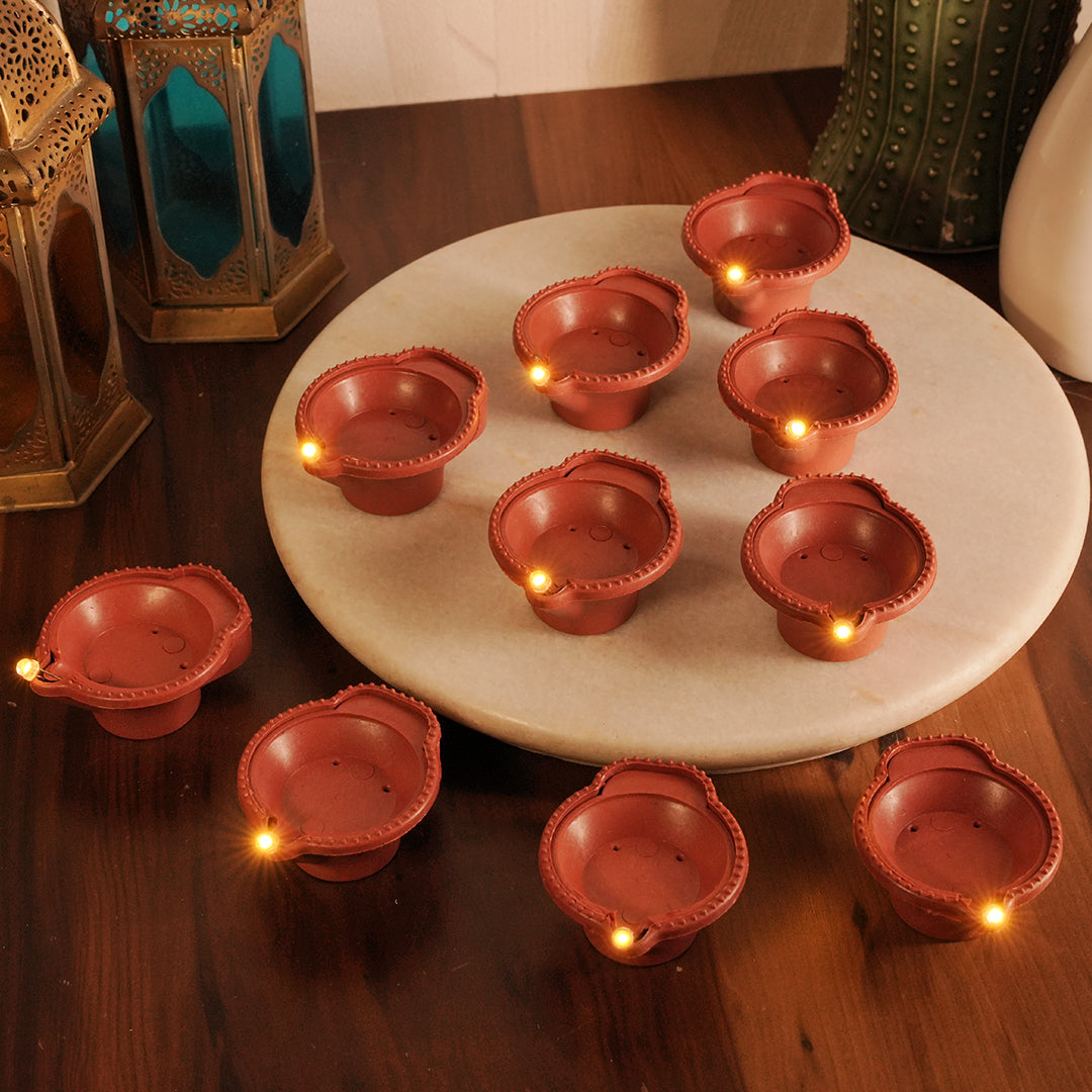 Terracotta-style LED Brown Diyas with authentic clay finish and warm glow for festive ambiance