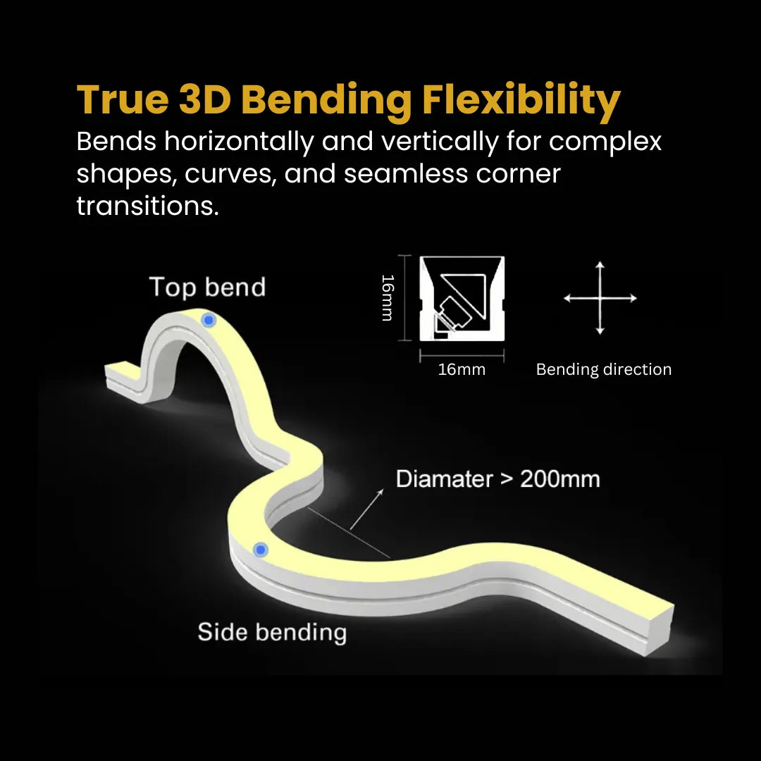 Ultra smooth dotless neon flex light with 180 LEDs per meter for seamless illumination