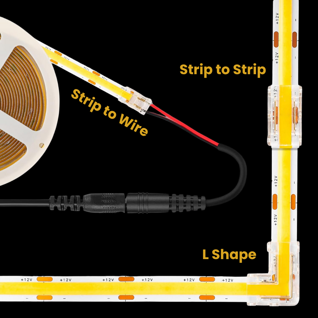 Furniture and wardrobe LED lighting with Chronos LED strip connectors.