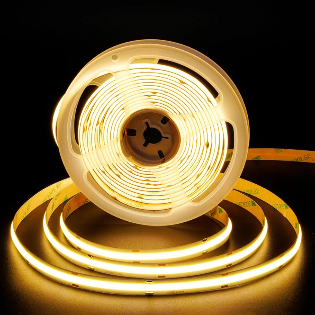 8mm Warm White COB Dotless LED Strip Light – 12V, 5M, 320 LEDs/m – Cozy & Inviting Glow