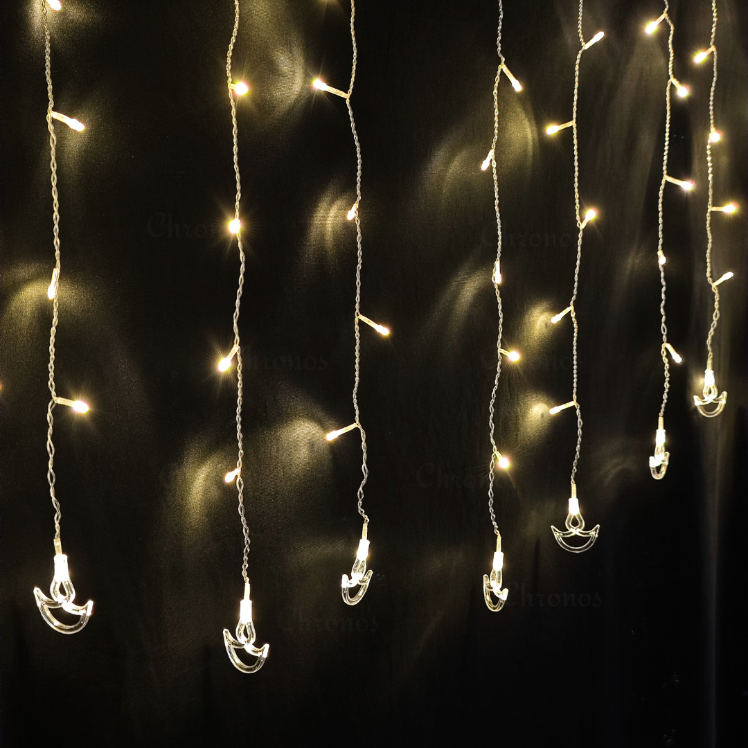 Warm white golden leaf fairy lights curtain setup for elegant indoor décor