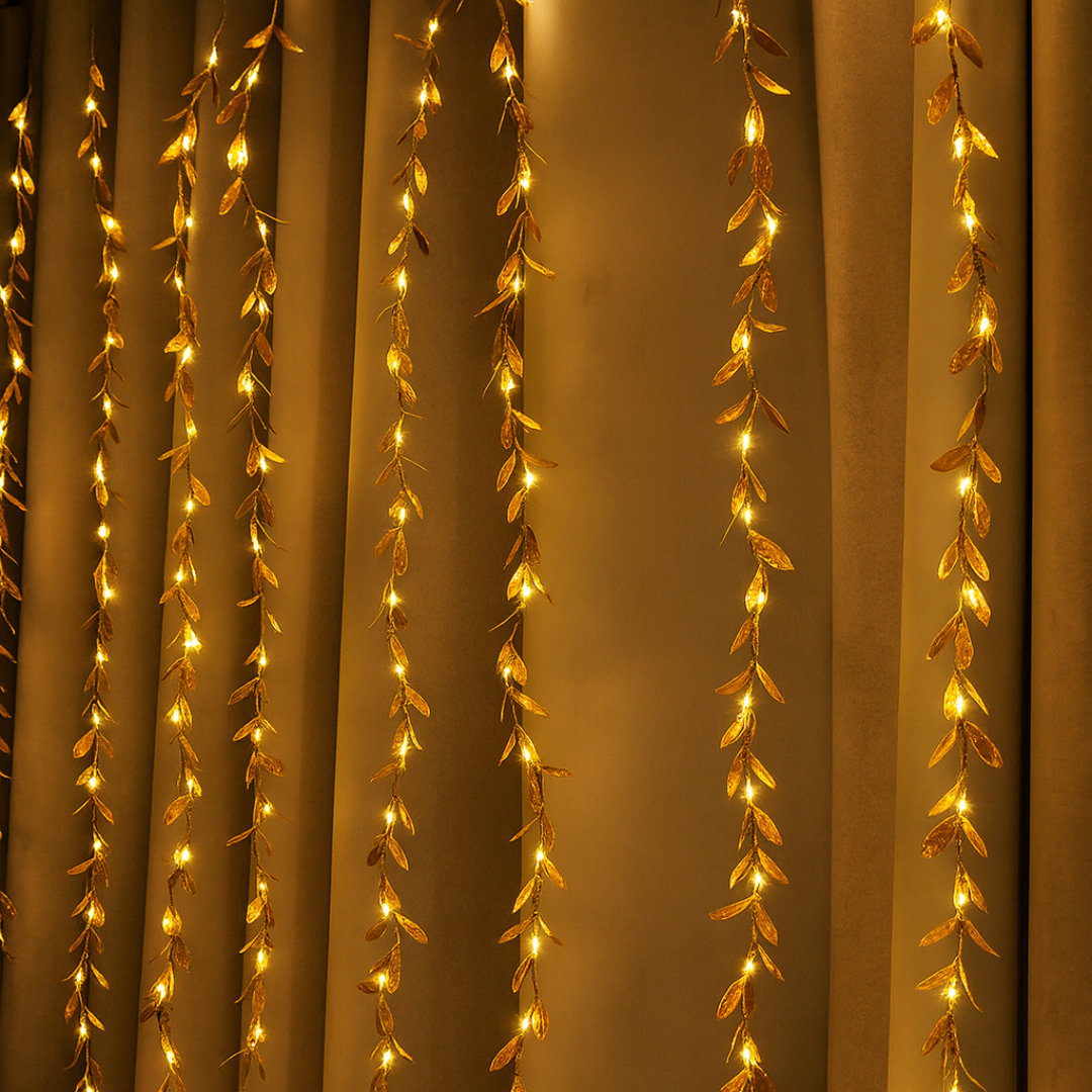 Warm White LED Golden Leaves String Lights for indoor and semi-outdoor decoration – Ideal for festivals and home décor – Chronos Lights