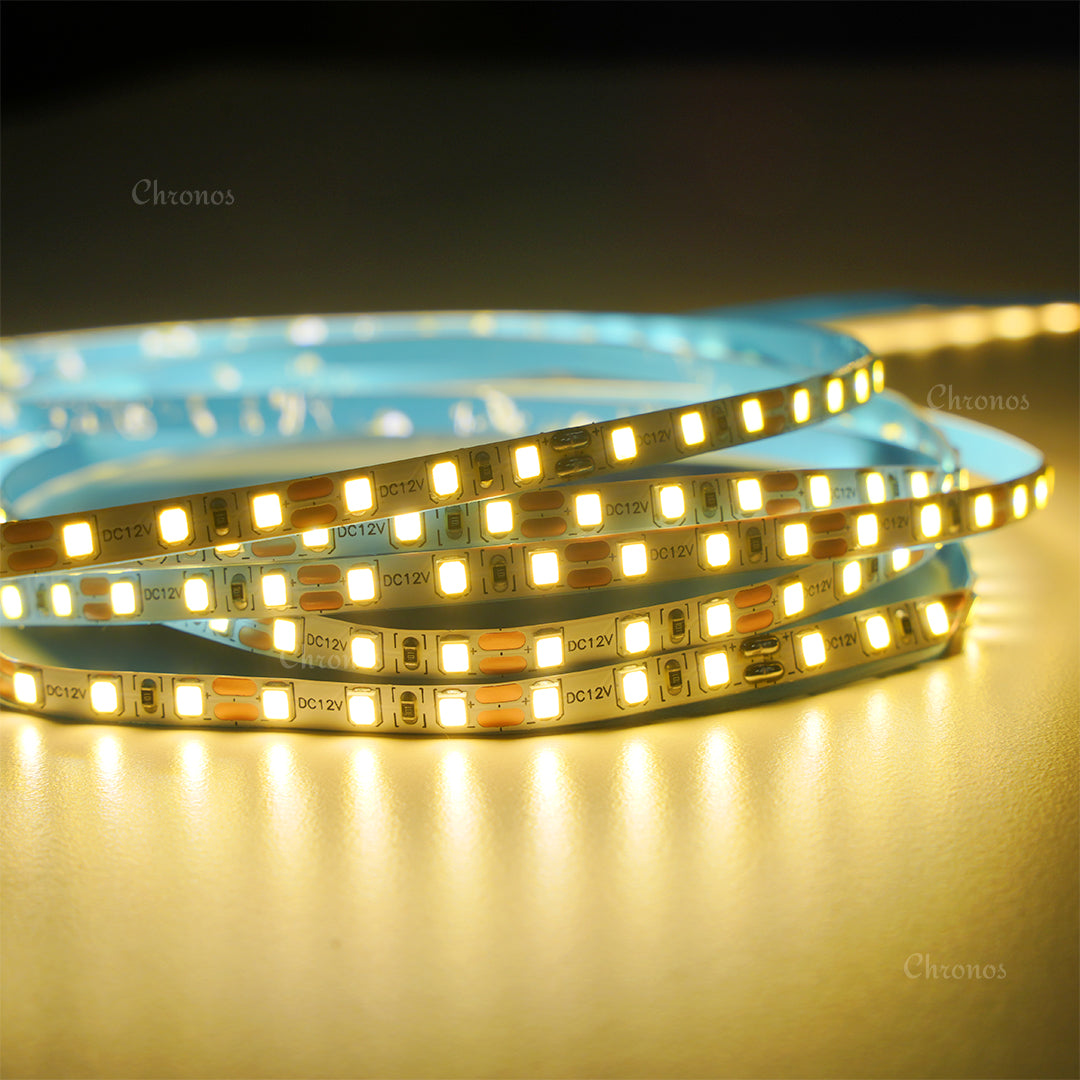 Waterproof Warm White 5mm LED Strip – 120 LEDs/m, 12V – Soft & Stylish