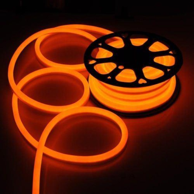 Bright orange neon LED strip light, perfect for signage, party decor, and artistic lighting