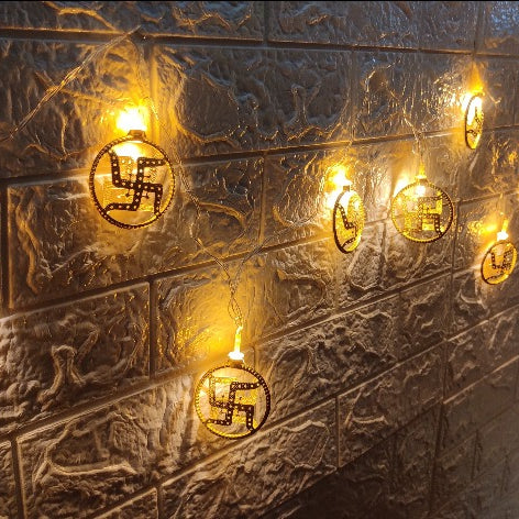 Swastik Metal String Lights | Amber Yellow LED