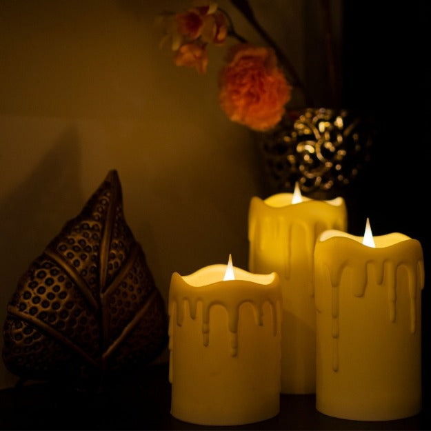 LED 3D Jumping Wick Pillar Candles | Dripping Wax Look Chronos