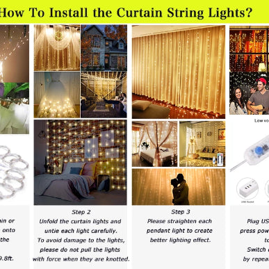 Curtain Fairy Lights - USB Powered | 8 Function Remote Control | Warm White - Chronos