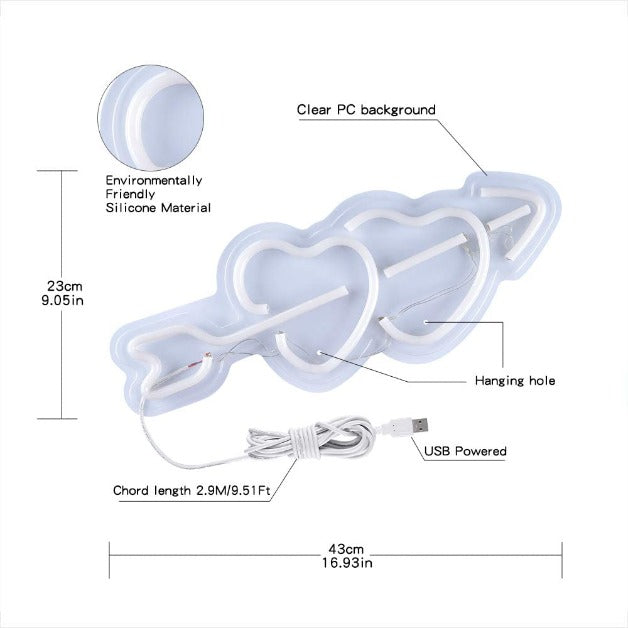 Neon Sign Light | Wall Hanging | Cupid Hearts