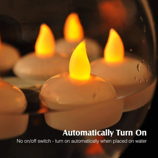 LED Floating Tea Light Candles | Amber Yellow | Pack of 12 - Chronos