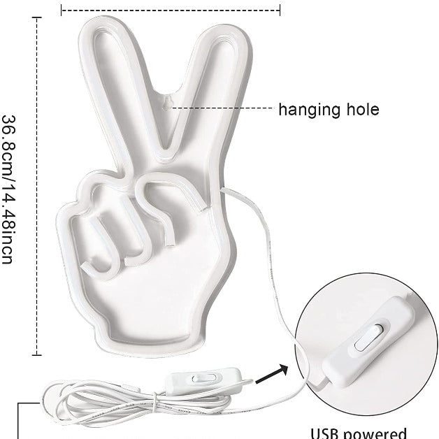 Neon Sign Light | Wall Hanging | Peace Sign Hand