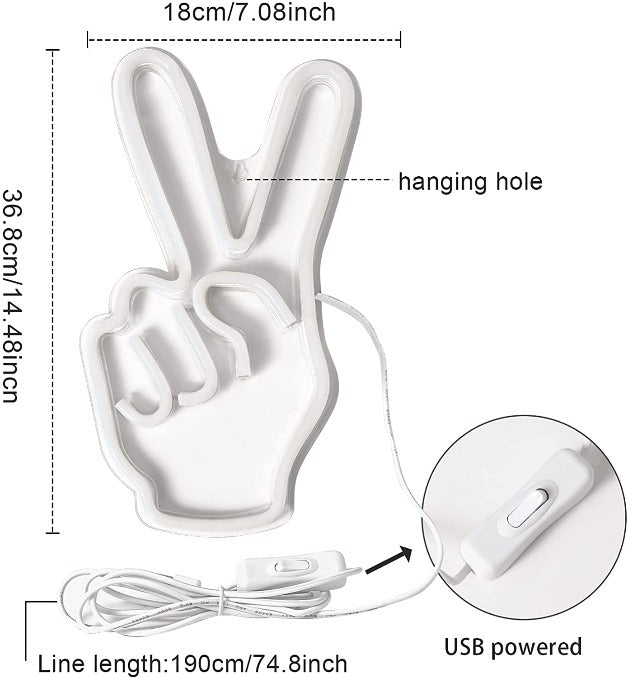 Neon Sign Light | Wall Hanging | Peace Sign Hand