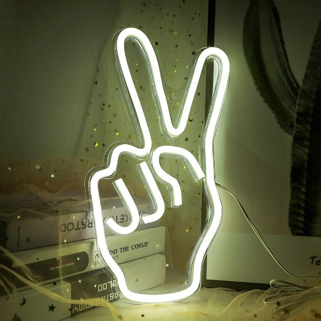 Neon Sign Light | Wall Hanging | Peace Sign Hand