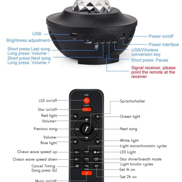 Star & Galaxy Projector Lamp with Bluetooth Speaker Chronos