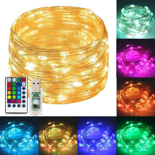 RGB Copper Wire Fairy LED String Lights - 16 Color Changing RGB Remote Control