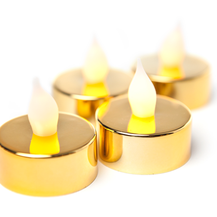 LED Gold Tea Light Candles | Amber Yellow | Pack of 24 - Chronos