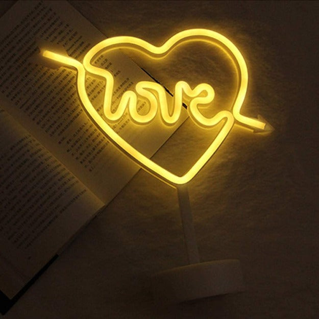 Neon Sign Table Lamp | Battery & USB Operated | Cupid Heart with Love