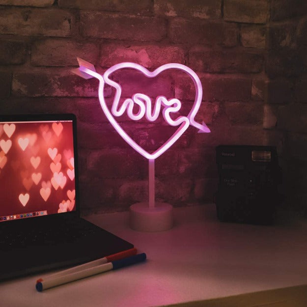 Neon Sign Table Lamp | Battery & USB Operated | Cupid Heart with Love