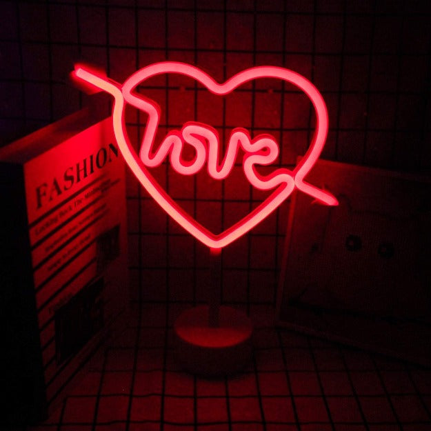 Neon Sign Table Lamp | Battery & USB Operated | Cupid Heart with Love