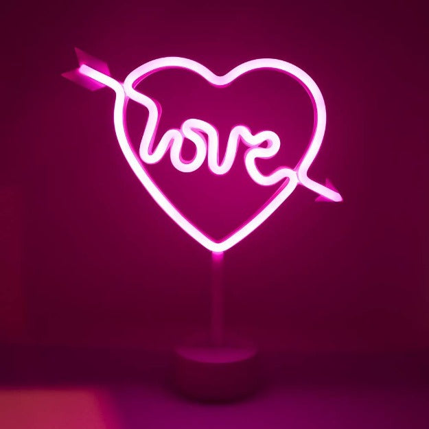 Neon Sign Table Lamp | Battery & USB Operated | Cupid Heart with Love