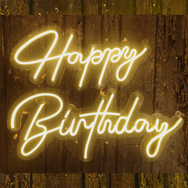 Happy Birthday Neon Sign Light | Model 2 Premium | Lemon Yellow