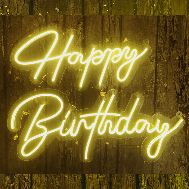 Happy Birthday Neon Sign Light | Model 2 | Yellow